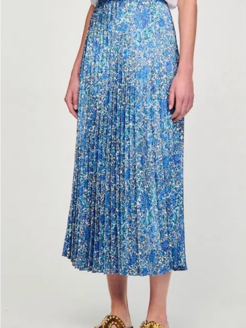 Sandro Paris Blue Floral Pleated Midi Skirt Sz 1 / S